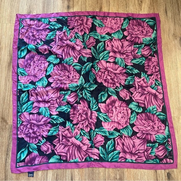 honey Accessories - Vtg Honey 100% Silk Square Scarf Purple Green Floral Accesories Head Wrap 31